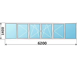 Теплое балконное окно Rehau 6200x1400