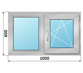 Двухстворчатое окно NEWTEC 1000x600