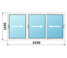 Трехстворчатое окно NEWTEC 2500x1200