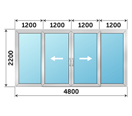 Четырехстворчатая дверь остекленная ТАТПРОФ 4800x2200